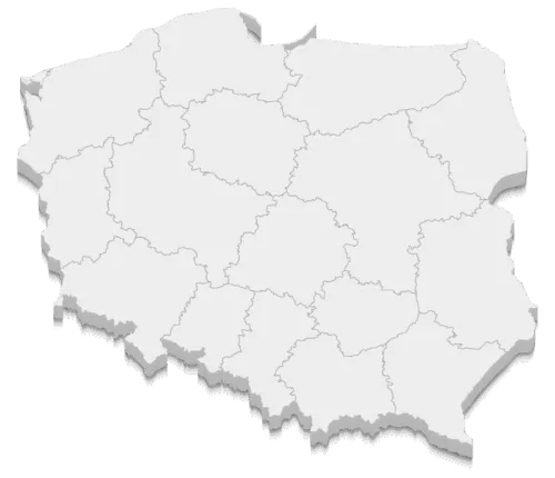 Mapa Polski z liczbą zrealizowanych projektów w poszczególnych regionach